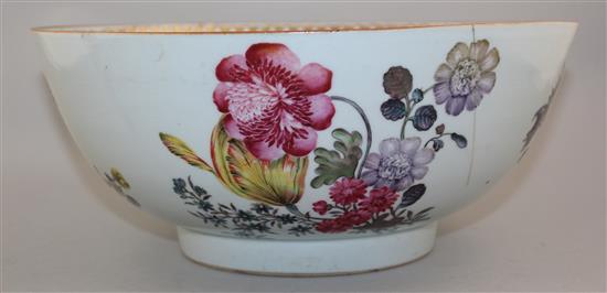 A Chinese export famille rose punch bowl, Qianlong period, 30.8cm, cracks